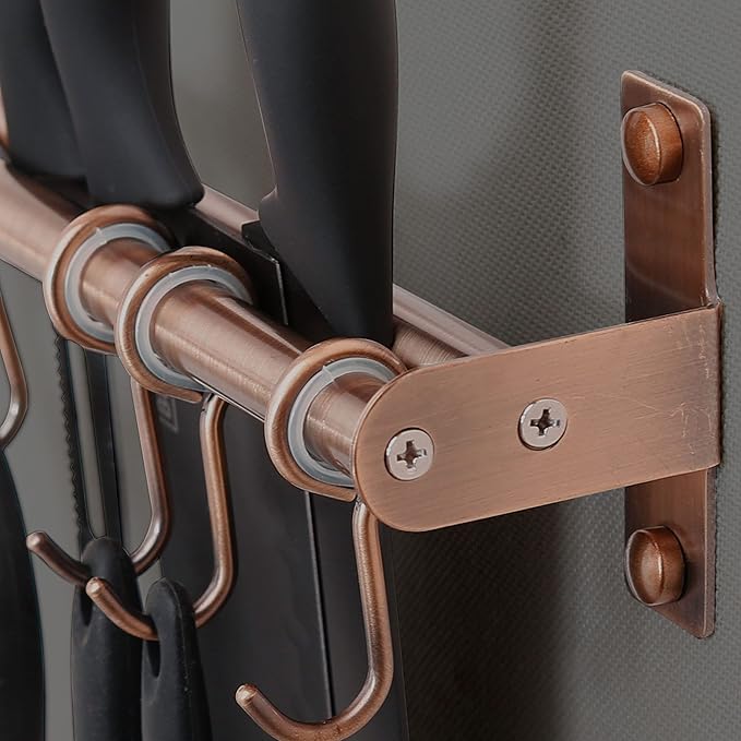 Dseap Pot Rack - Pots and Pans Hanging Rack Rail with 8 Hooks, Double Bars, Pot Hangers for Kitchen, Wall Mounted, Antique Copper