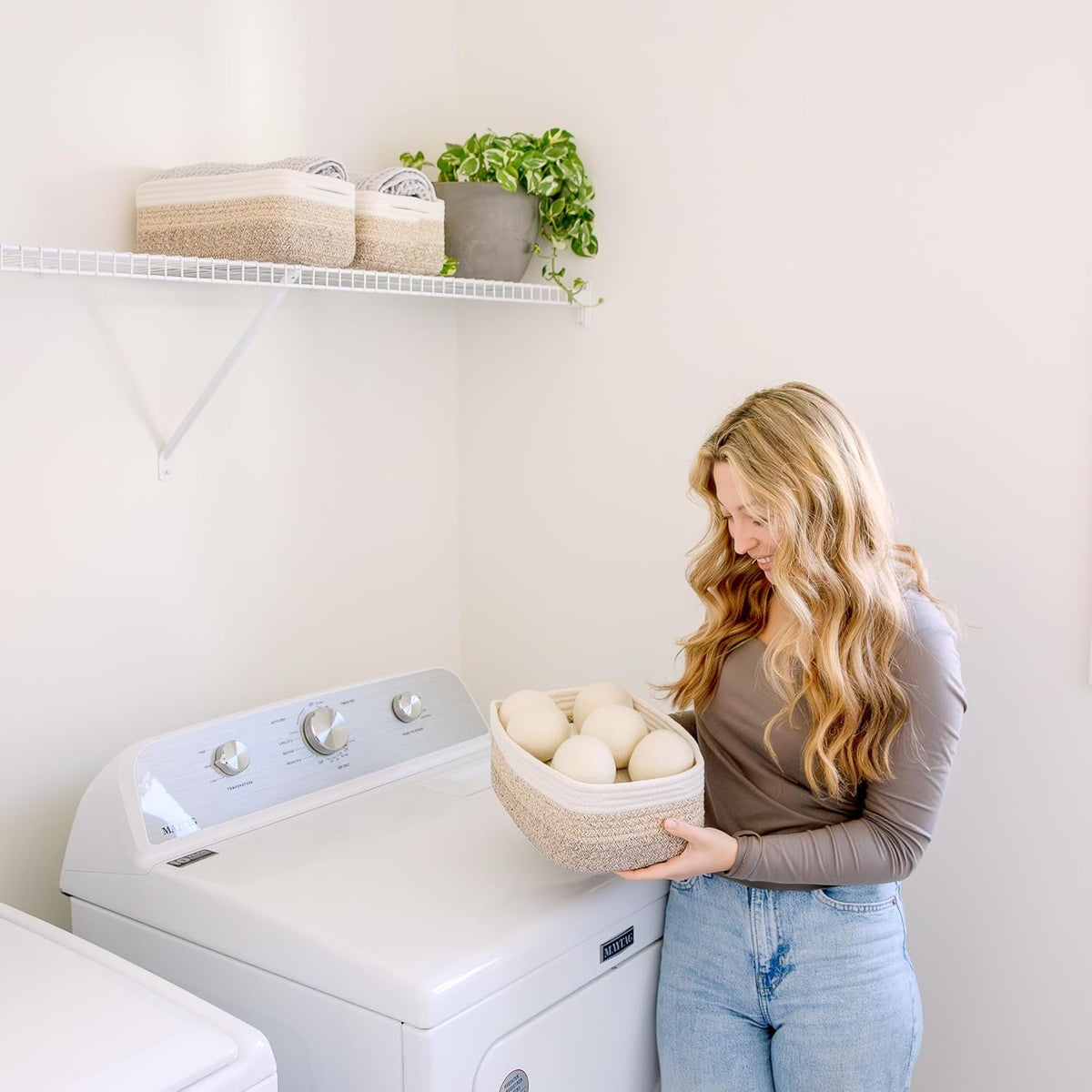 NaturalCozy 11.8"x8"x4.5” Storage Baskets for Shelves 3 Pack | Cotton Rope Woven Small Baskets for Organizing | Small Storage Bins for Nursery, Bathroom, Closet, Cube Shelf, Decorative, Gift Basket