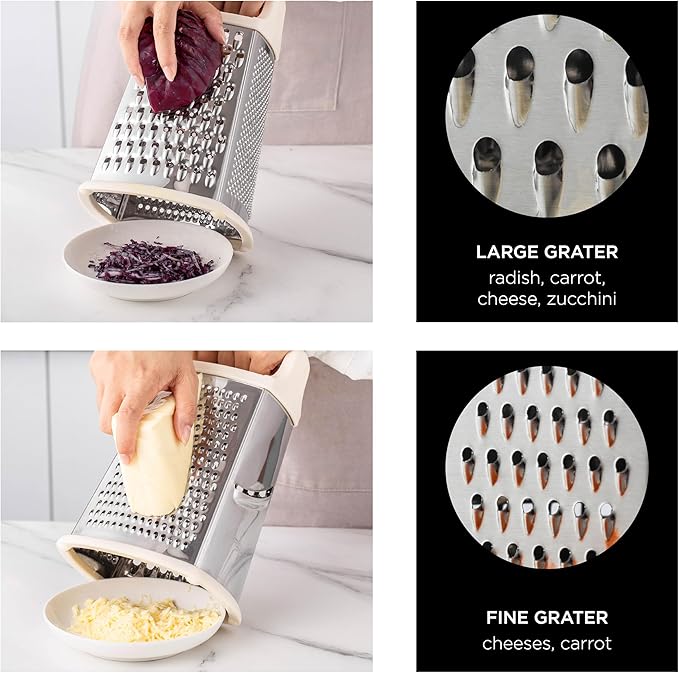 Rae Dunn Everyday Collection Multifunction Grater- Stainless Steel Grater and Zester for Cheese, Spices, Vegetables, Cream