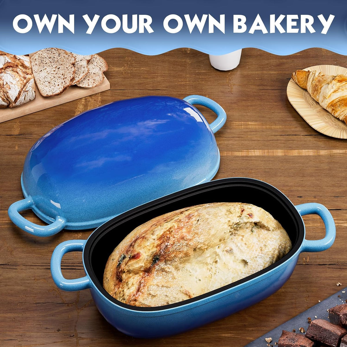 Dutch Oven for Bread Baking - 2.5QT Bread Pans for Homemade Bread Cast Iron Bread Pan Dutch Oven Loaf Pan with Lid and Loop Handles for Homemade Breadmaking