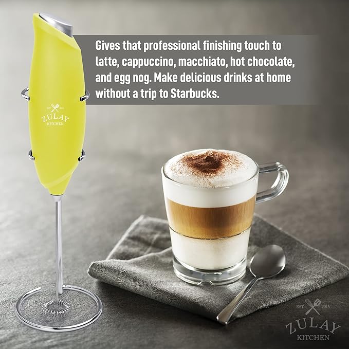 Zulay Kitchen Premium One-Touch Milk Frother for Coffee - Easy-Use Frother Handheld Foam Maker - Electric Whisk Drink Mixer for Cappuccino, Frappe, Matcha and Hot Chocolate (Lime Green)