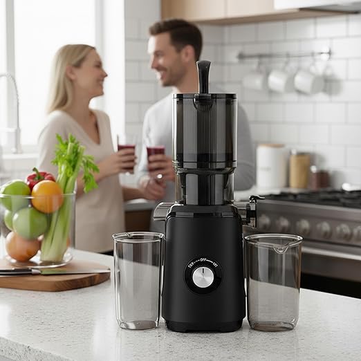 HealSmart Cold Press Juicer, Slow Masticating Juicer Machines with Wide Feed Chute, Fits Whole Fruits and Vegetables, High Juice Yield, BPA Free, Easy to Clean, Black