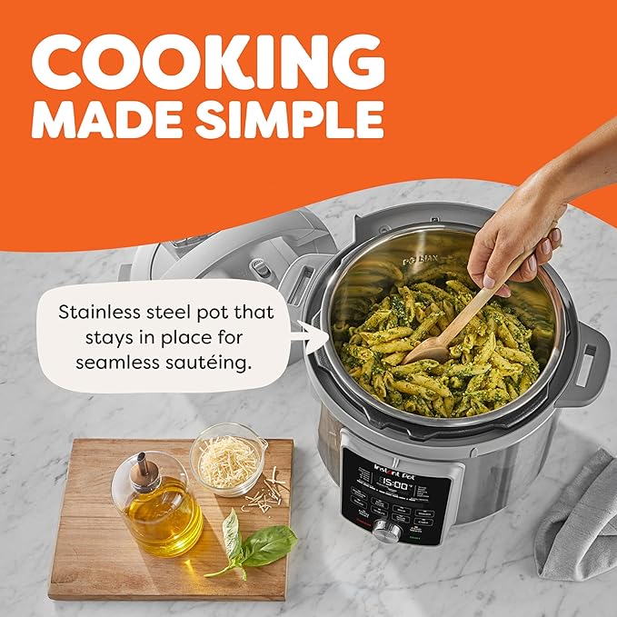 Instant Pot, 6-Quart Whisper Quiet 9-in-1 Electric Pressure Cooker, Slow Rice Steamer, Sauté, Yogurt Maker, Warmer & Sterilizer, Free App with 800+ Recipes, Stainless Steel