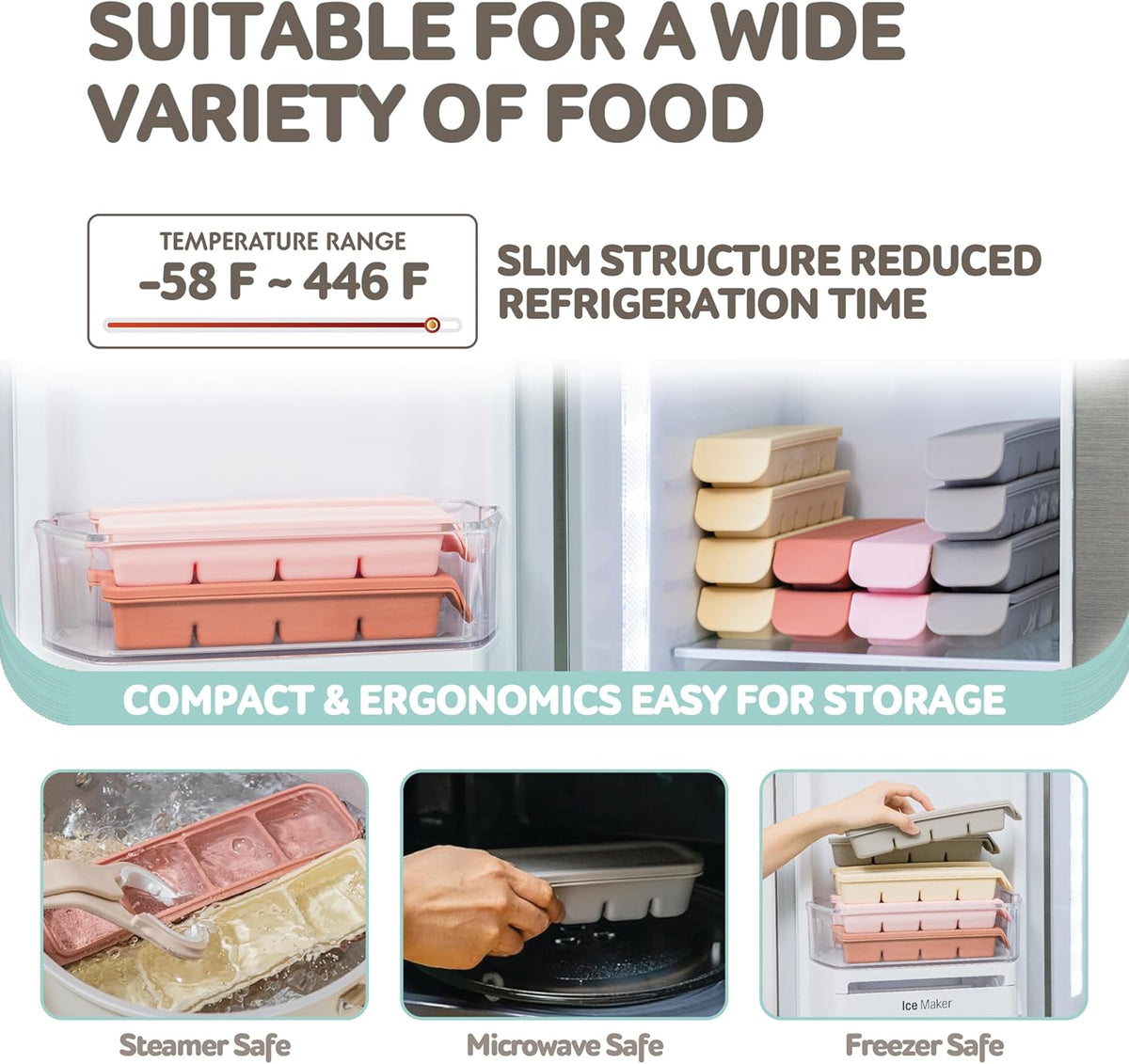 Silicone Freezer Trays with Lid, 0.7oz 12 Section - Leak Proof Silicone Freezer molds for Homemade Baby Food Breastmilk, Purees, Vegetables, Baby Food Jars Ice Tray with Lid BPA Free Indie Pink