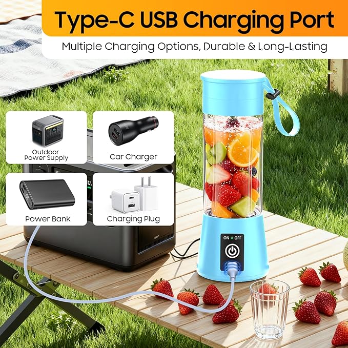Cordless Portable Personal Size Blender - Mini Blender Make Smoothies and Shakes, 380Ml BPA Free Travel Cup, Powerful Blending Suit in Office/Home/Gym, Mother's Day