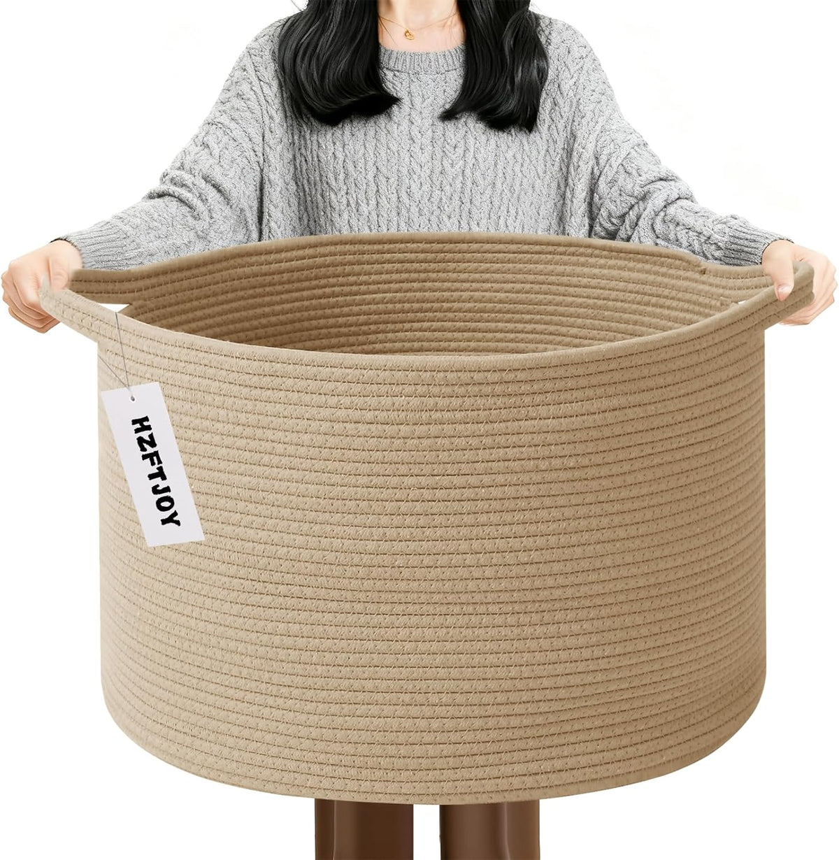 Large Blanket Basket for Organizing,65L Closet Organizers and Storage Bins Box for Shelves Woven Rope Storage Baskets,Living Room,Bedroom,Dorm,Laundry room (Camel)