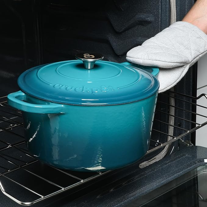 Crock-Pot Artisan 7-Quart Round Dutch Oven – Teal Ombre, Enameled Cast Iron Oven Safe Cookware