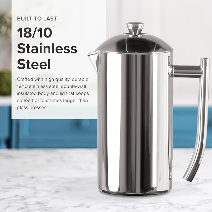 Frieling Double-Walled Stainless-Steel French Press Coffee Maker, Polished, 23 Ounces