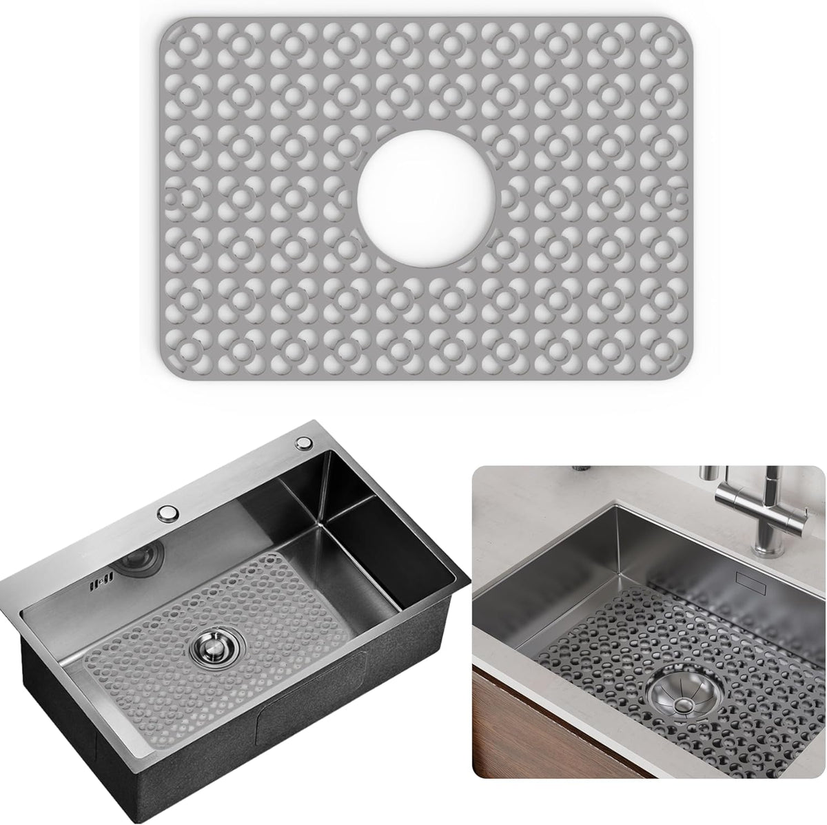 WAFT YEARN Sink Mats Sink Protectors Dish Racks Dishwasher Safe Grid Mats for Kitchen Sink Silicone Protect Sink from Stains Damage Scratches Non Slip Heat Resistant Rust Resistant 18"X12.5" Grey