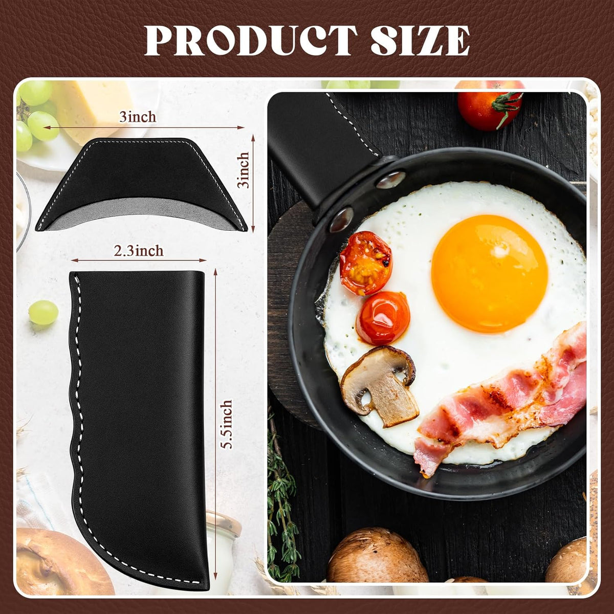 Baderke 4 Pcs Leather Cast Iron Handle Cover Handmade Leather Heat Resistant Skillet Handle Set Pot Holder for Hot Frying Pans, Pots(Black)
