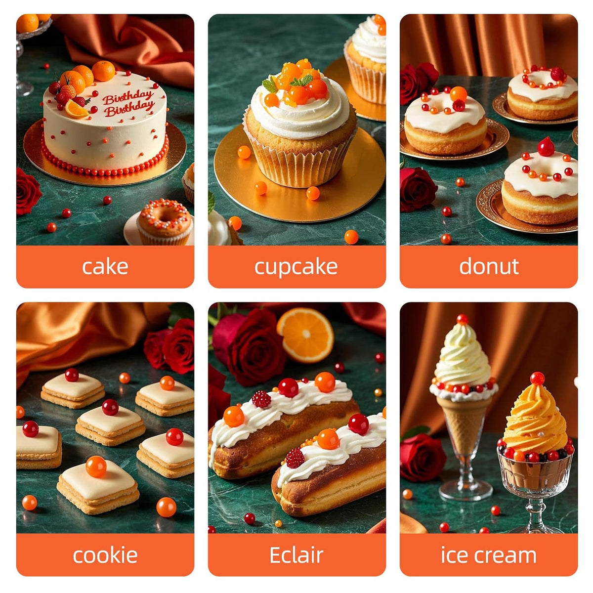 Orange Sprinkles,Edible Pearl Sugar Sprinkles,Mix Size,130g/4.58oz,Baking Edible Cake Decorations,Pastel Decorating,Cupcake Toppers,Cookie Decorating Donuts Ice Cream Toppings,Wedding Party Valentines Christmas Supplies