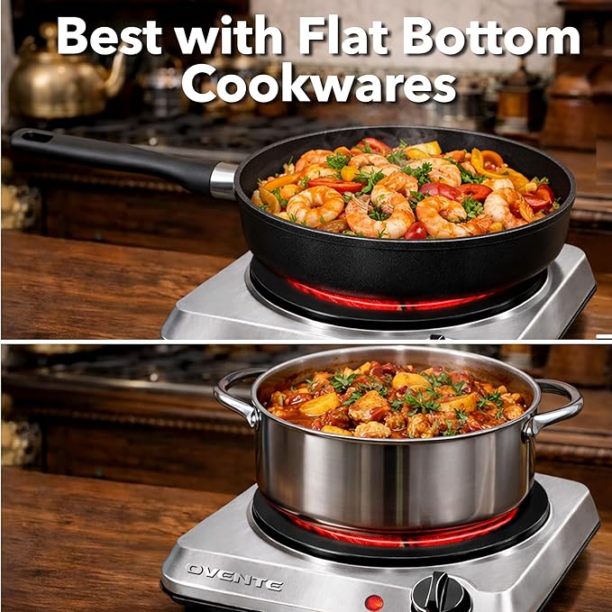 OVENTE Countertop Infrared Single Burner, 1000W Electric Hot Plate with 7” Ceramic Glass Cooktop, 5 Level Temperature Setting & Easy to Clean Base, Compact Stove for Home Dorm Office, Silver BGI101S