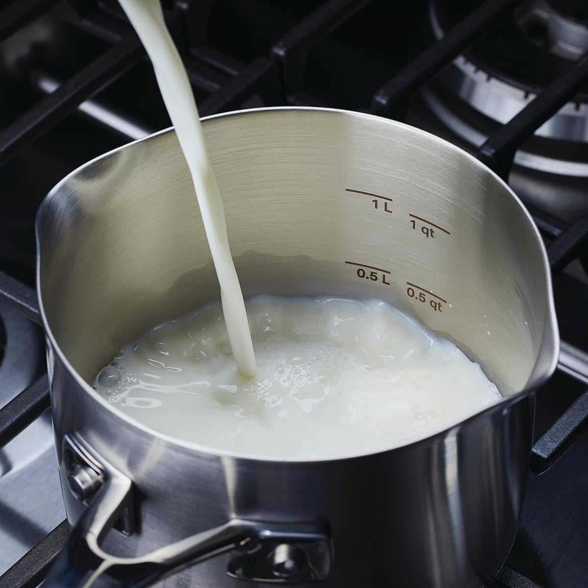 KitchenAid 71026 3-Ply Base Brushed Stainless Saucepan with Pour Spouts, 1.5 Quart -Brushed Stainless Steel