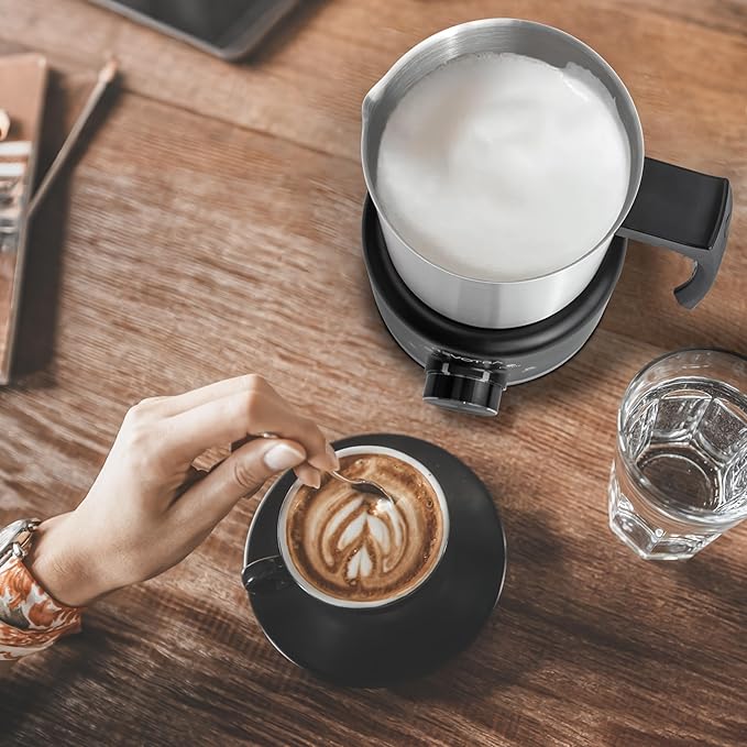 4 in 1 Milk Frother and Steamer, 500ml Electric Foam Maker with Dial Control & LED Indicator, Hot & Cold Milk Frother, Non-Stick Stainless Steel, Silent, Easy to Clean, for Coffee