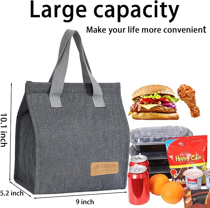 Lunch Bag for Women/Men,Waterproof Reusable Portable Lunch Tote,Lunch Box Bag.Thermal Cooler Bag Ideal for Work/Party/l/Travel/Picnic (Light Gray)
