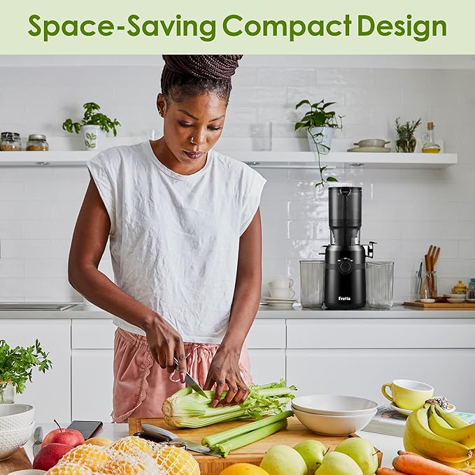 Juicer Machines,Fretta Cold Press Juicer with Large Feed Chute,Fit Whole Fruits & Vegetables,High Juice Yield,BPA-Free,PCTG Material from US (Polished Silver, 1.0 L)