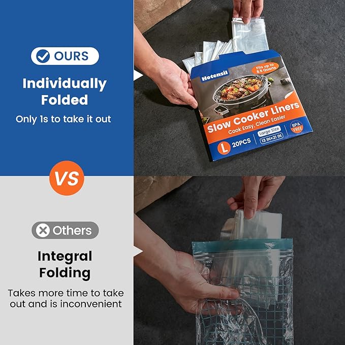 Slow Cooker Liners, Hotensil 13"x 21" 30 Count Cooking Bags Large Size Disposable Pot Liner, Fit 3QT to 8.5QT for Slow Cooker Cooking Trays, Multi-Purpose Durable Liners Plastic Bags, BPA Free