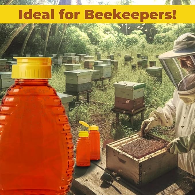 Skywin TidyFriend Honey Bottles 16 oz – 10 Pack Empty Honey Squeeze Bottle with Flip Lid & Seal, Clear Plastic Beehive Design, PET Containers
