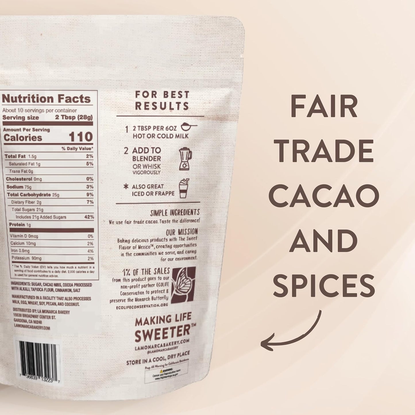 Mexican Hot Chocolate, 10 Ounce (Pack of 2), Authentic Mexican Style Hot Chocolate Mix with Organic Cacao Beans and Cinnamon by La Monarca Bakery
