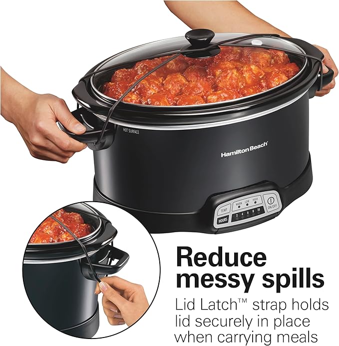 Hamilton Beach Portable 7 Quart Programmable Slow Cooker with Three Temperature Settings, Lid Latch Strap for Easy Travel, Dishwasher Safe Crock, Black (33474G)