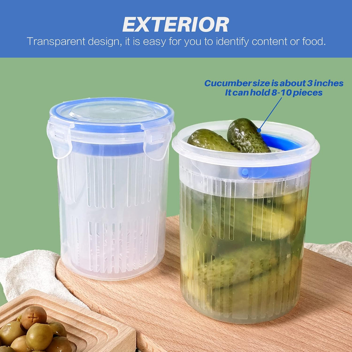Pickle Jar 24 oz pickle container with strainer Pickle Holder Keeper Lifter, pickle storage container pickle strainer, Flip Jar with Leak Proof and Lock It Lid