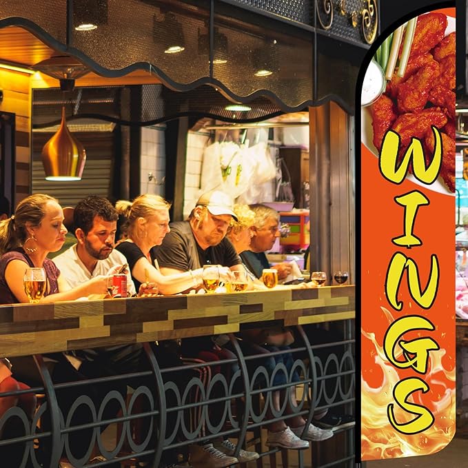 HunnmingRe Wings Street Advertising Swooper Flag Banner 15ft Feather Flag with Pole and Ground Stake Advertising Feather Banner Sign for Restaurant Business Outside Ground