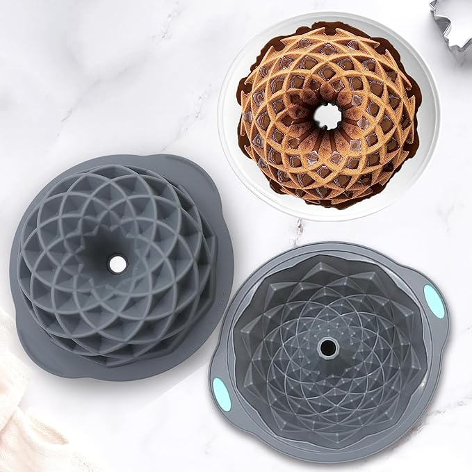 Tongjude 4 Pieces Silicone Fluted Cake Pans, 9/10/12 Cups Tube Baking Pan, Silicone Molds for Homemade Cake, Bread and Jello, Non-Stick, Grey
