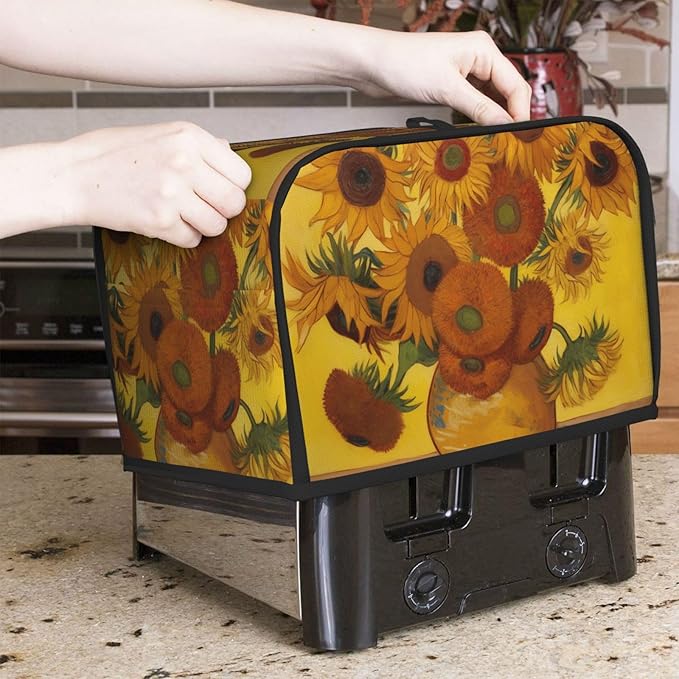 Sunflowers Painting Toaster Cover 2 Slice, Cute Country Bread Machine Cover, Washable Toaster Kitchen Small Appliance Cover Stain Resistant,with Top Handle