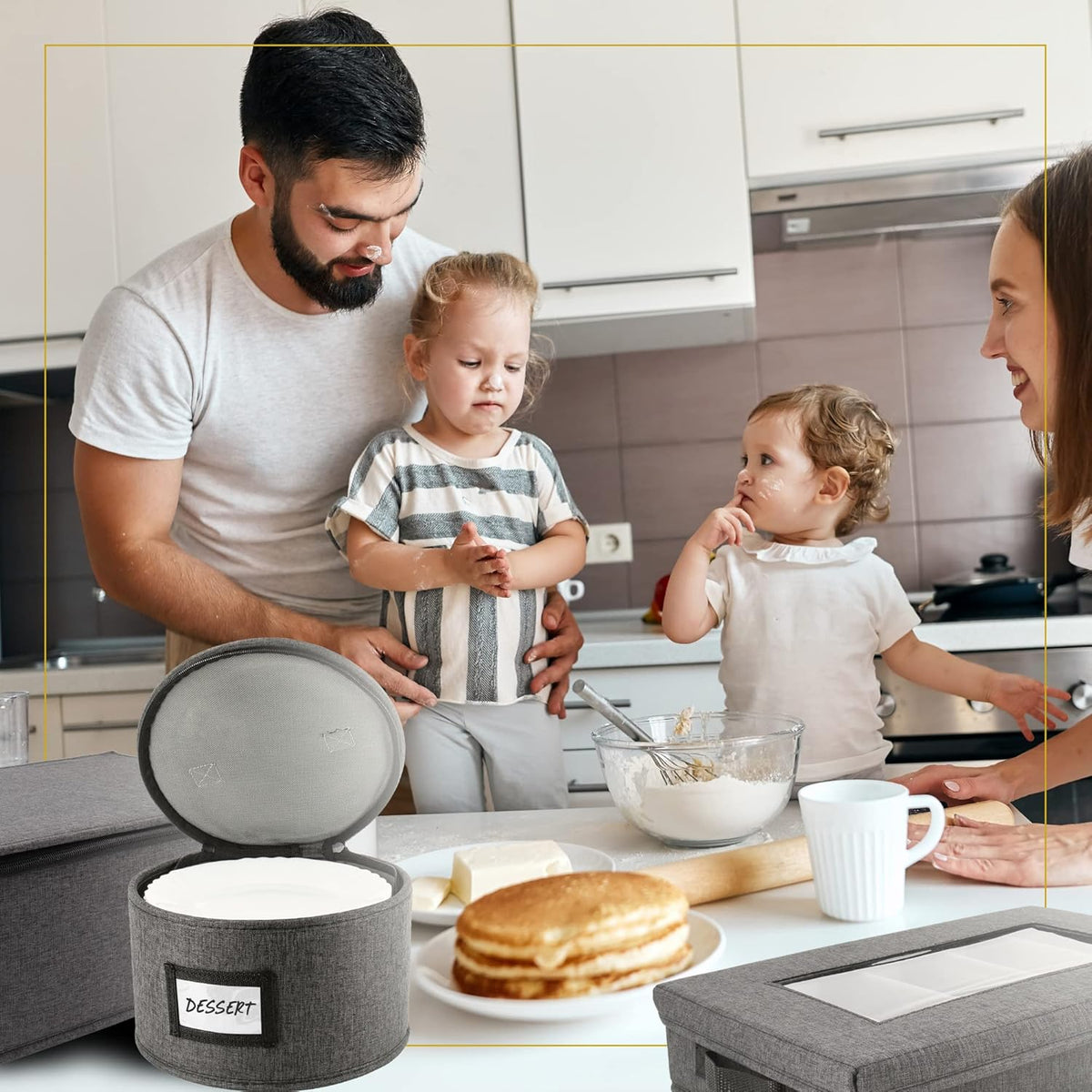 Homelux Theory Saucer Storage with Lid, 2pcs Hard Shell China Storage Containers, Heavy Duty Dinnerware Storage Box with 24 Felt Pads and Thick Surface for Dishes and Dinner Plate, Move Out Essentials