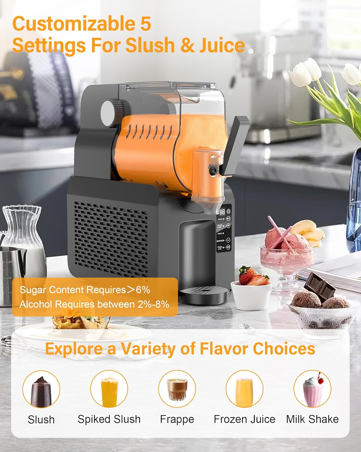 Premium 88oz Slush Maker | All-in-One Slushie Machine | 5 Pre-Set Programs • Ice-Free Technology • Quiet Auto-Clean | Perfect for Milkshake, Margarita, Smoothie, Frappé