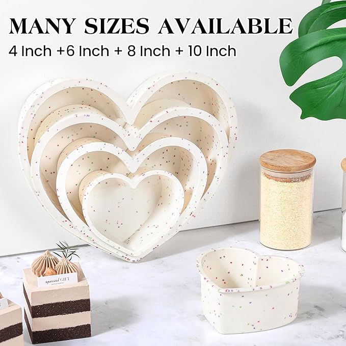 4 Inch Mini Heart Shaped Cake Pans Nonstick Silicone Heart Cake Molds for Baking Set of 2 (Cream)