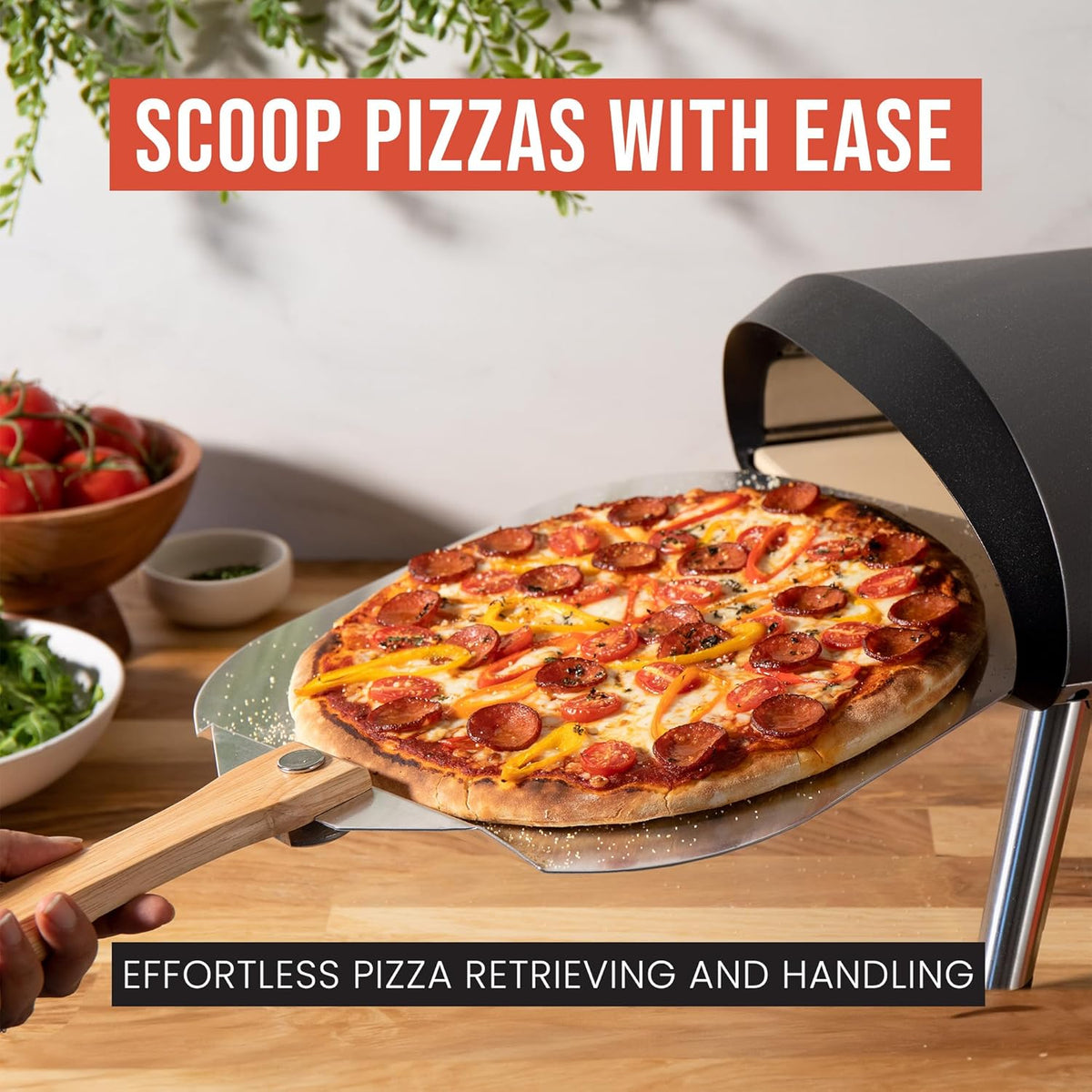 Chef Pomodoro Pizza Peel 16 inch, Pizza Spatula with Foldabe Wood Handle for Easy Storage, Pizza Accessory for Homemade Pizza