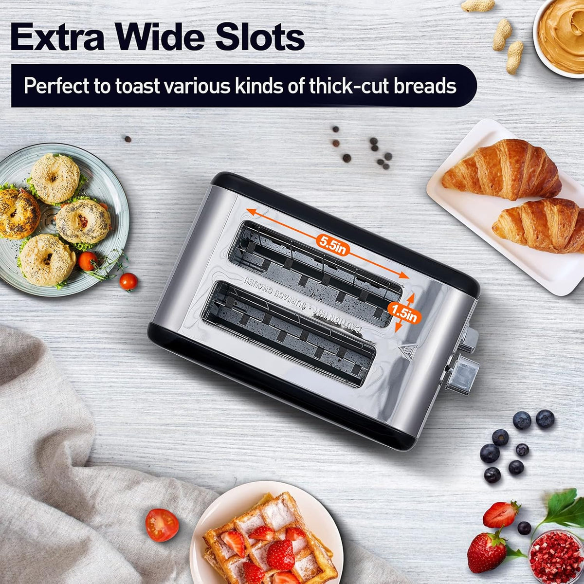 CUSIMAX 2 Slice Stainless Steel Toaster With Large LED Display, 1.5'' Extra-Wide Slots, 6 Browning Settings, Cancel/Bagel/Defrost Function, Removable Crumb Tray, Black