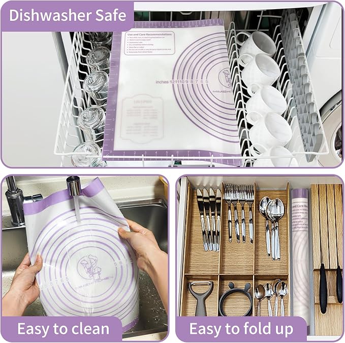 Non-stick Silicone Pastry Mat, Extra Large Silicone Baking Mat for Cookie Bread Pizza Pie Crust, Silicone Dough Mat for Rolling, Non-slip& Heat Resistant Purple 32X24 INCH
