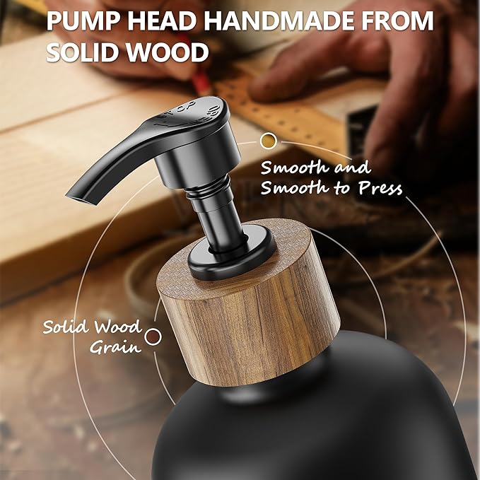Cisily Kitchen Dish Soap Dispenser Set with 2 Pack 16.9oz Black Glass Bottle and Sponge Holder, Dish Soap Dispensers with Adjustable Sponge Holder, Vintage Hand and Dish Soap Dispensers Set