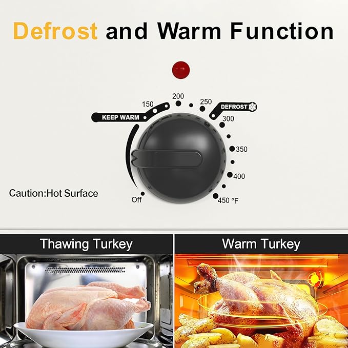 26 Quart Electric Roaster Oven with Visible & Self-Basting Lid, Large Turkey Roaster with Defrost Warm Function, Adjustable Temperature, Removable Pan Rack, Stainless Steel, White