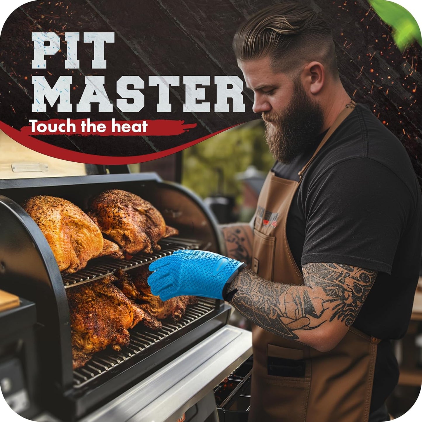 KITCHEN PERFECTION Silicone Smoker Oven Gloves-Extreme HeatResistant BBQ Gloves-Handle Hot Food Right on Your Grill BBQ Fryer&Pit|Waterproof Grilling Cooking Baking Mitts|Superior Value Set+3 Bonuses
