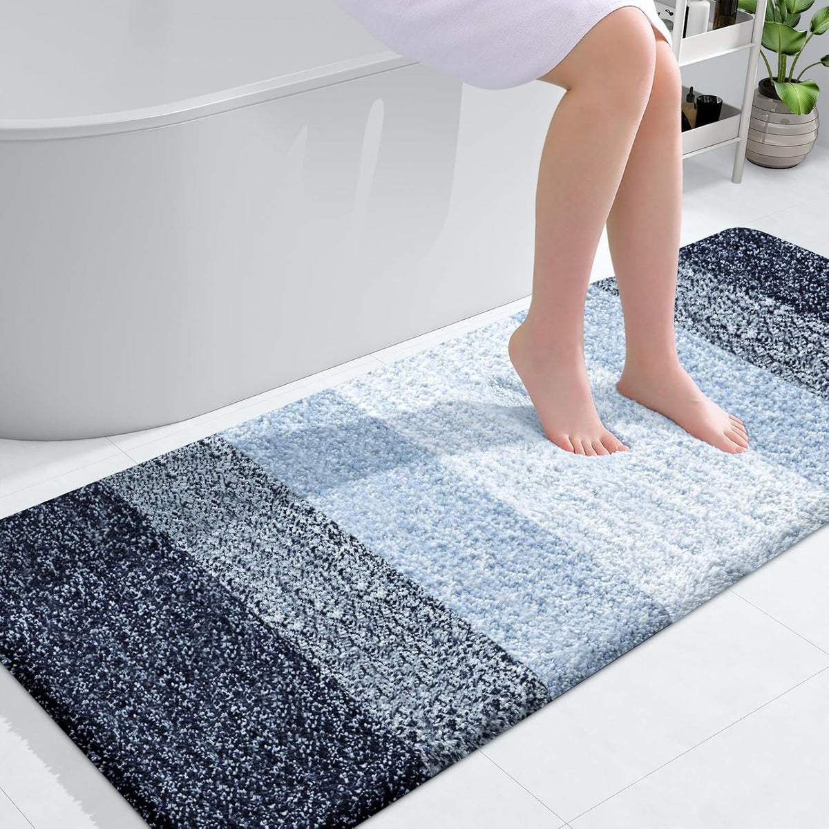 OLANLY Bathroom Runner Rugs 54x24, Extra Soft Absorbent Microfiber Bath Rugs, Rubber Backing, Quick Dry, Washable Bath Mats for Bathroom Floor, Tub and Shower, Home Decor Accessories, Navy Blue