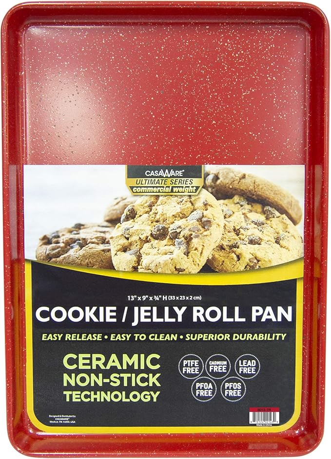 casaWare 3pc Ultimate Commercial Weight Cookie Sheet Set, Two 15 x 10-Inch Pans, One 13 x 9-Inch-Inch Pan (Red Granite)