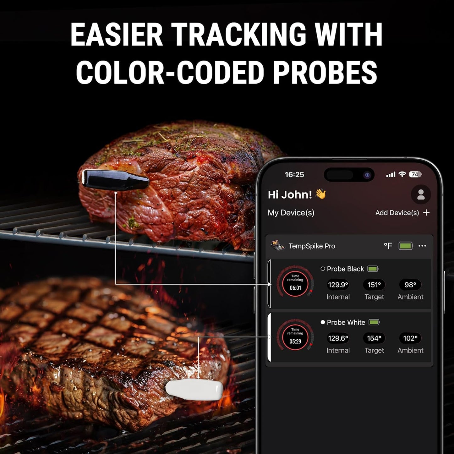 ThermoPro WiFi Bluetooth Wireless Meat Thermometer Digital, Unlimited Range,Detachable Thiner Meat Probe & Standalone Base,1050°F Heat Resistance,Food Thermometer for Cooking Grill Smoker Oven Fryer