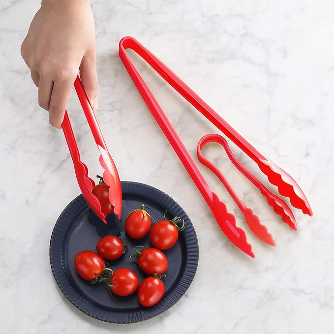 New Star Foodservice 35544 Utility Tong, High Heat Plastic, Scalloped, 12 inch, Set of 12, Red