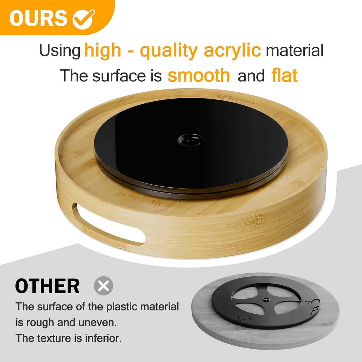 Lazy Susan Organizer Homerays 12 Inch Non-Skid Bamboo Lazy Susan for Kitchen Rotating Spice Rack with Handles, Wood Turntable for Kitchen Cabinet,Countertop (Bamboo, Medium)