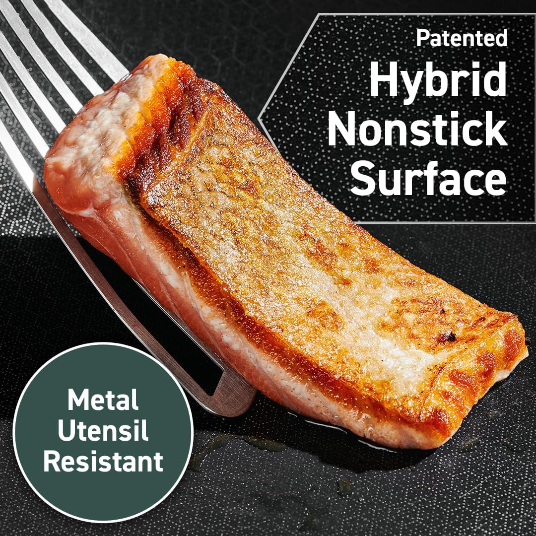 HexClad Hybrid Nonstick 4.5-Quart Deep Sauté Pan with Tempered Glass Lid, Stay-Cool Handle, Dishwasher-Friendly, Oven-Safe Up to 900°F, Induction Ready, Compatible with All Cooktops