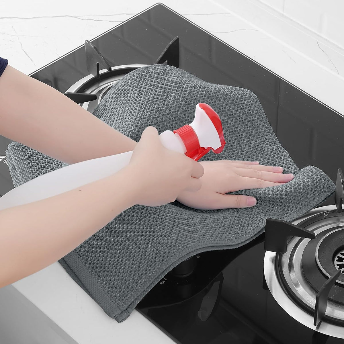 Homaxy 100% Cotton Waffle Weave Kitchen Dish Towels, Ultra Soft Absorbent Quick Drying Cleaning Towel, 13 x 28 Inches, 12-Pack, Grey