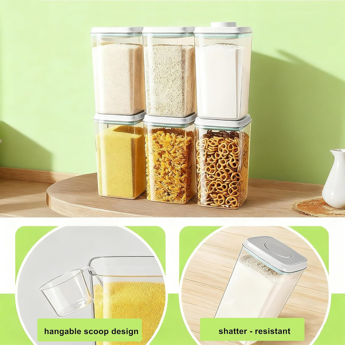 Pop Containers with Lids - Stackable Airtight Food Storage, Kitchen Pantry Storage Containers for Snacks Candy Salt Herbs Spices BPA-Free (4000ml / 4.2qt *1)