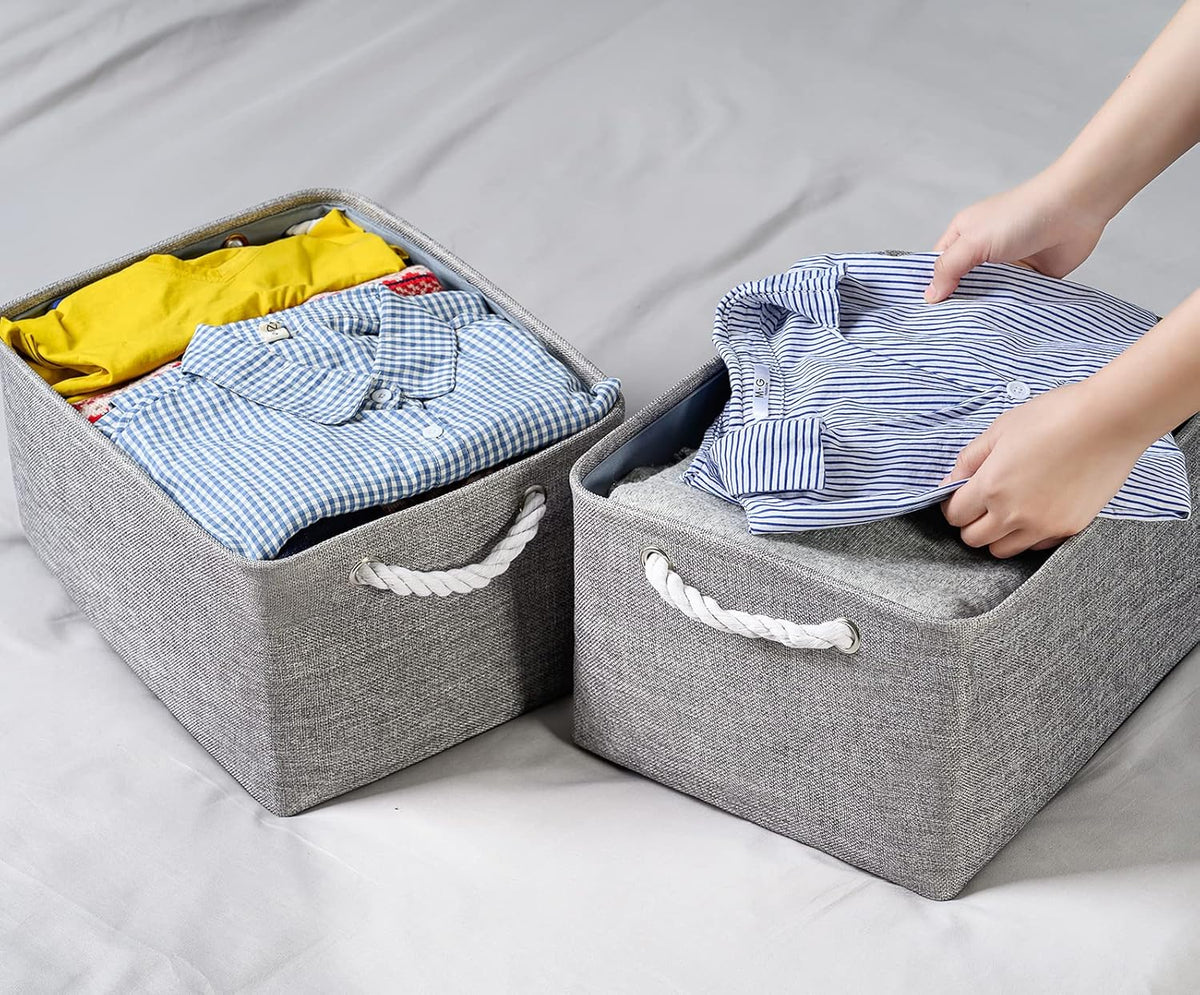 TheWarmHome Storage Bins - Medium 3 Pack Storage Baskets for Organizing Shelves | Fabric Storage Cubes Organizer for Linen Closet Nursery Home Decor Grey