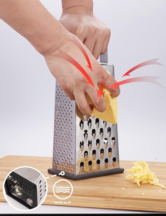 Kaishun Cheese Grater, Box Grater for Cheese Stainless steel Vegetable Slicer Food Shredder 4-sided Convenience for kitchen