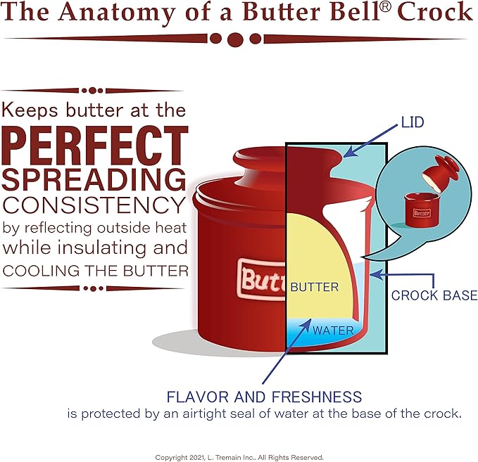 Butter Bell - The Original Butter Bell Crock by L. Tremain, a Countertop French Ceramic Butter Dish Keeper for Spreadable Butter, French Ceramic Butter Dish Keeper, Specialty (Ivory Matte)