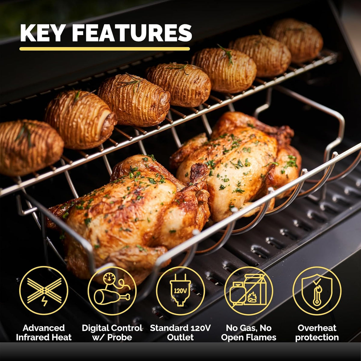 Turbo E Outdoor Electric Grill by PLUGNGRILL - High-Power 1700W Infrared Grill Technology - 24-Inch Smart BBQ Grill with Probe & Digital Display for Precise Cooking & Searing (Turbo E Complete Bundle)