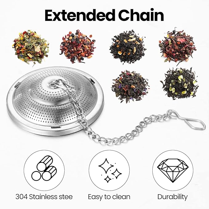 Zopeal 12 Pcs Tea Infuser Stainless Steel Strainer with Extended Chain Hook and Saucer Loose Leaf Steeper Fine Mesh Ball Tea Filter for Brew Spices Seasonings Fits Cup Mug Bottle (Medium)
